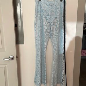 See-through lace flared pants